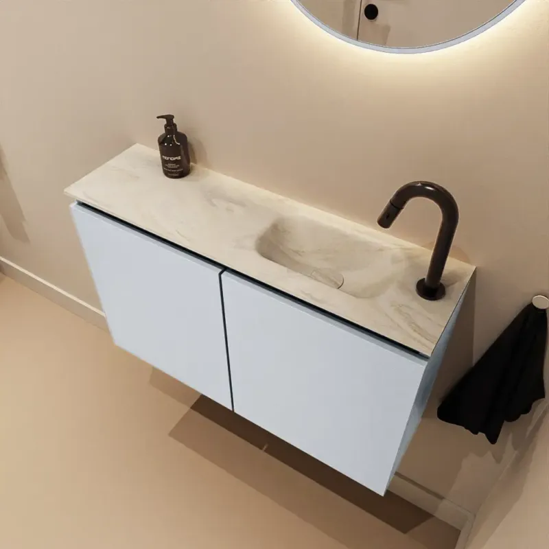 Nieuw Mondiaz Ture DLux toiletmeubel 80cm clay met wastafel ostra rechts met kraangat