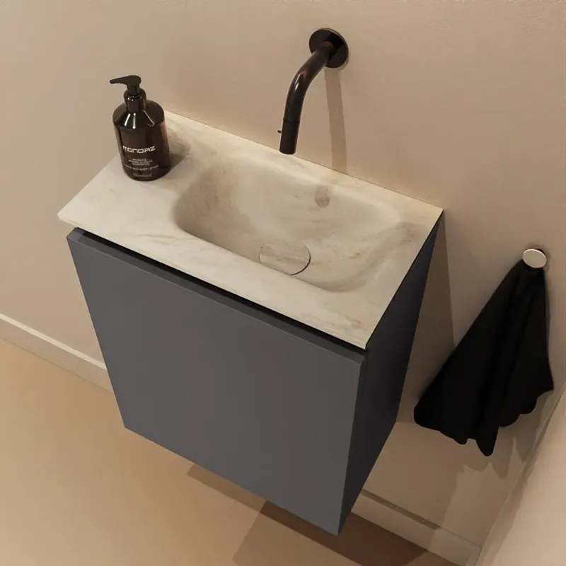 Superprijs Mondiaz Ture DLux toiletmeubel 40cm dark grey met wastafel ostra rechts zonder kraangat