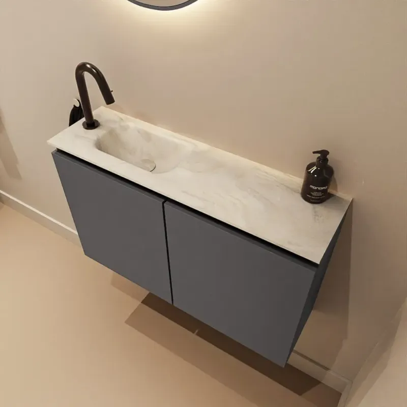 Weekendaanbieding Mondiaz Ture DLux toiletmeubel 80cm dark grey met wastafel ostra links met kraangat