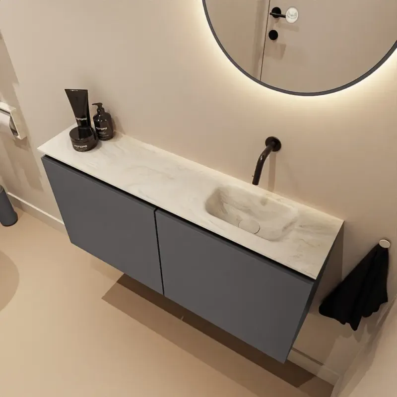 Beperkt Aanbod Mondiaz Ture DLux toiletmeubel 100cm dark grey met wastafel ostra rechts zonder kraangat