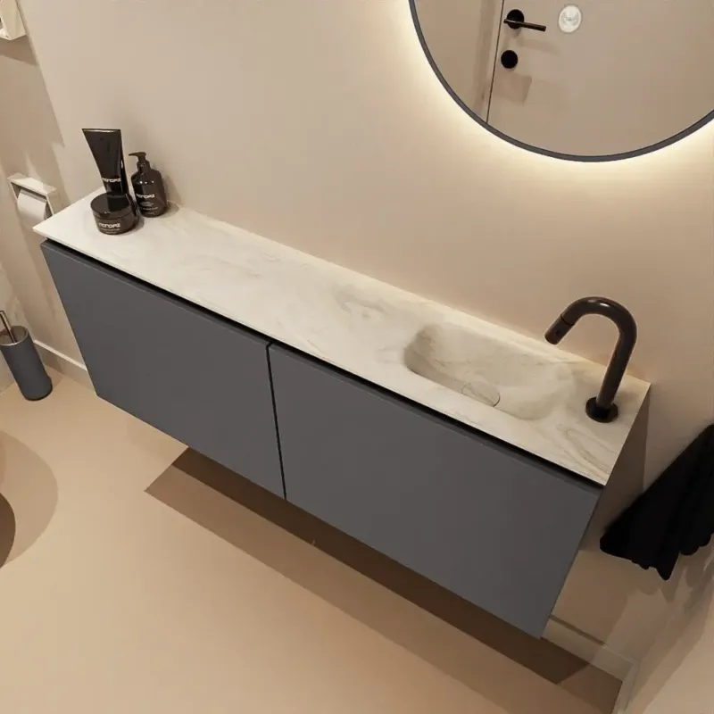 Beperkt Aanbod Mondiaz Ture DLux toiletmeubel 120cm dark grey met wastafel ostra rechts met kraangat