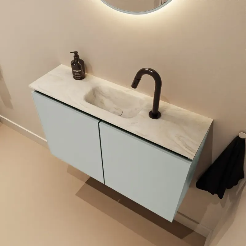 Must-Have Mondiaz Ture DLux toiletmeubel 80cm greey met wastafel ostra midden met kraangat