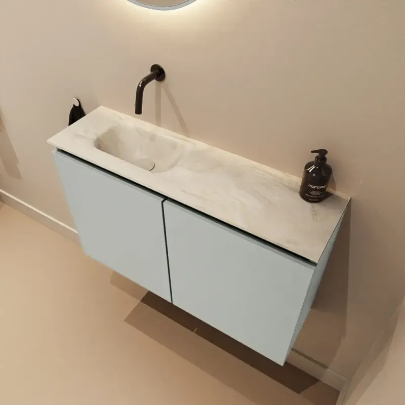 Beperkt Aanbod Mondiaz Ture DLux toiletmeubel 80cm greey met wastafel ostra links zonder kraangat
