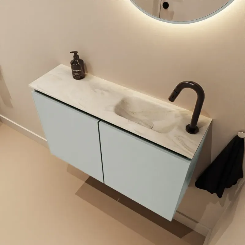Nieuw Mondiaz Ture DLux toiletmeubel 80cm greey met wastafel ostra rechts met kraangat