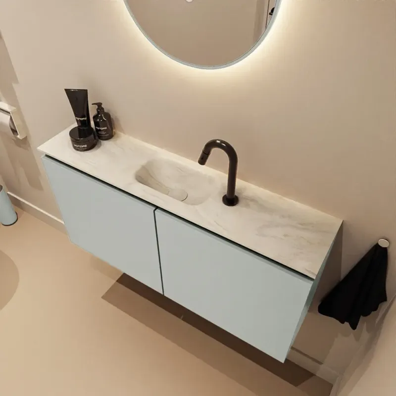 Seizoensaanbieding Mondiaz Ture DLux toiletmeubel 100cm greey met wastafel ostra midden met kraangat