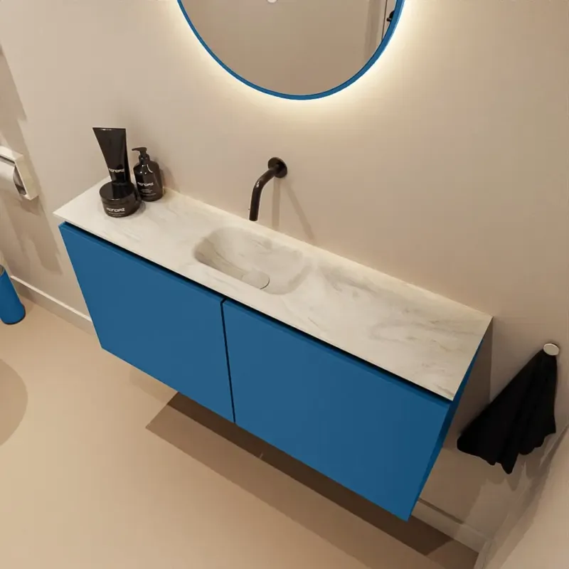 Nu Kopen Mondiaz Ture DLux toiletmeubel 100cm jeans met wastafel ostra midden zonder kraangat