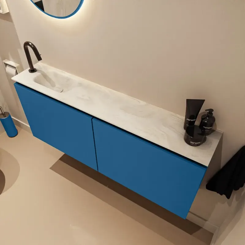 Voordeelprijs Mondiaz Ture DLux toiletmeubel 120cm jeans met wastafel ostra links met kraangat