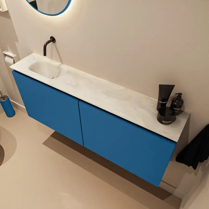 Nieuw Mondiaz Ture DLux toiletmeubel 120cm jeans met wastafel ostra links zonder kraangat