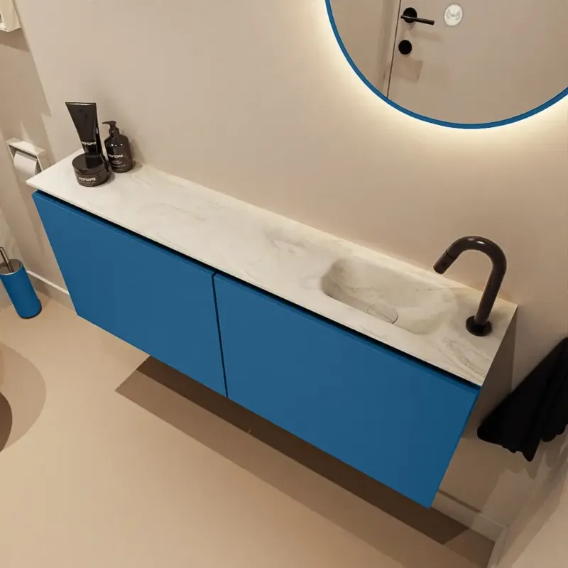 Rechtstreeks Van De Fabrikant Mondiaz Ture DLux toiletmeubel 120cm jeans met wastafel ostra rechts met kraangat