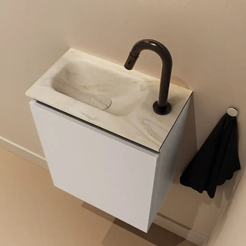 Nu Kopen Mondiaz Ture DLux toiletmeubel 40cm linen met wastafel ostra links met kraangat