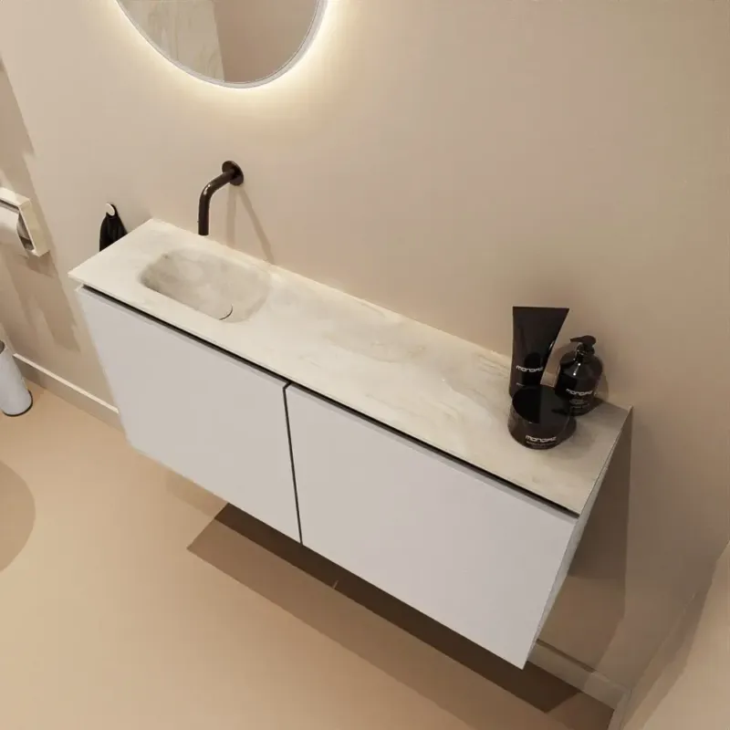 Op = Op Mondiaz Ture DLux toiletmeubel 100cm linen met wastafel ostra links zonder kraangat