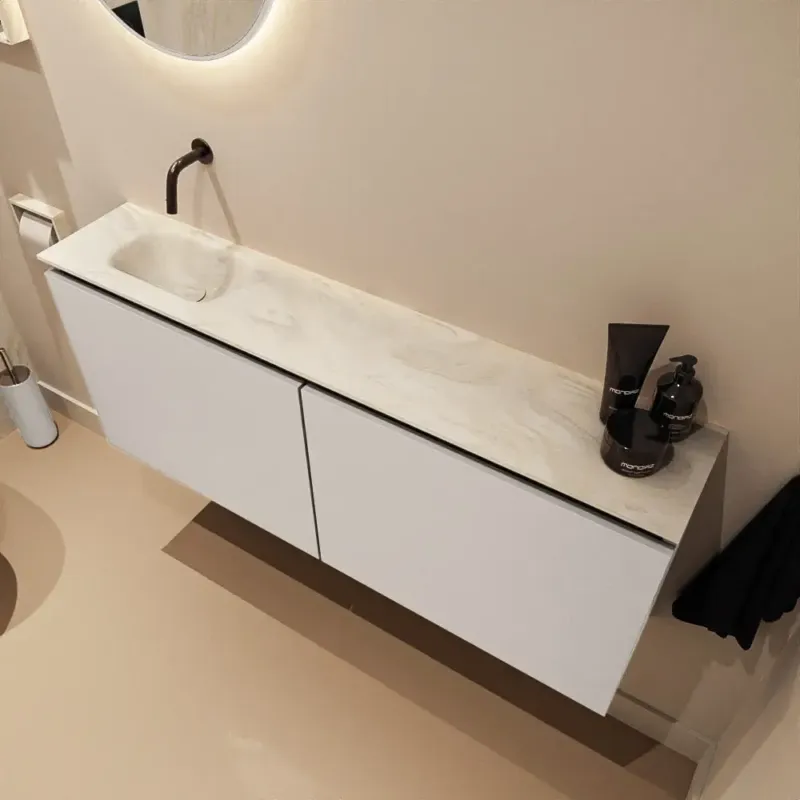 Premium Mondiaz Ture DLux toiletmeubel 120cm linen met wastafel ostra links zonder kraangat