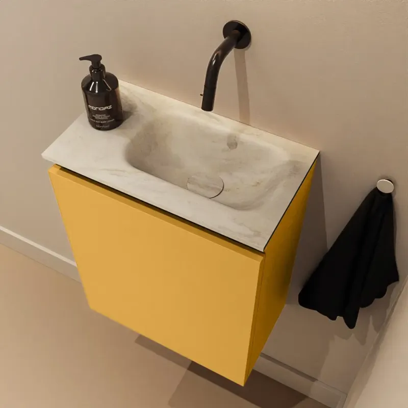 Rechtstreeks Van De Fabrikant Mondiaz Ture DLux toiletmeubel 40cm ocher met wastafel ostra rechts zonder kraangat