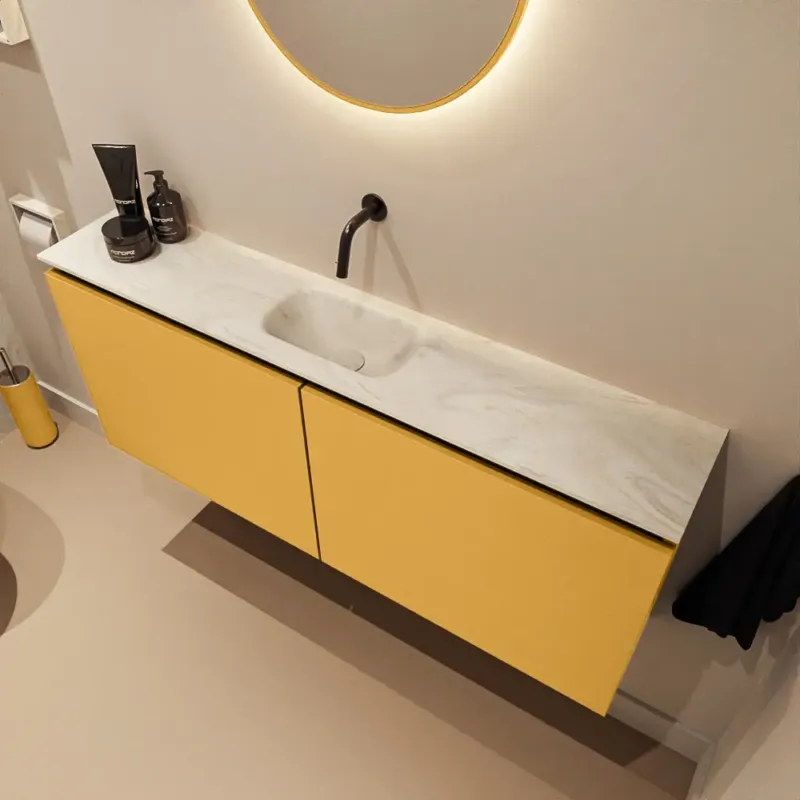 Snelle Levering Mondiaz Ture DLux toiletmeubel 120cm ocher met wastafel ostra midden zonder kraangat
