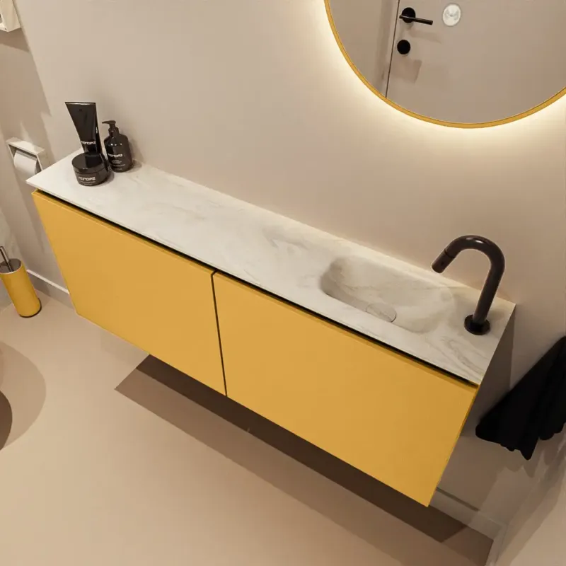 Seizoensaanbieding Mondiaz Ture DLux toiletmeubel 120cm ocher met wastafel ostra rechts met kraangat