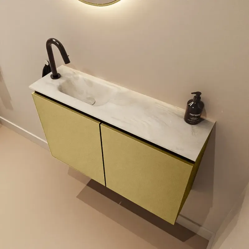 Beperkt Aanbod Mondiaz Ture DLux toiletmeubel 80cm oro met wastafel ostra links met kraangat