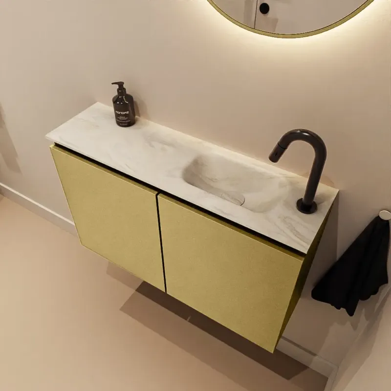 Voordeelprijs Mondiaz Ture DLux toiletmeubel 80cm oro met wastafel ostra rechts met kraangat