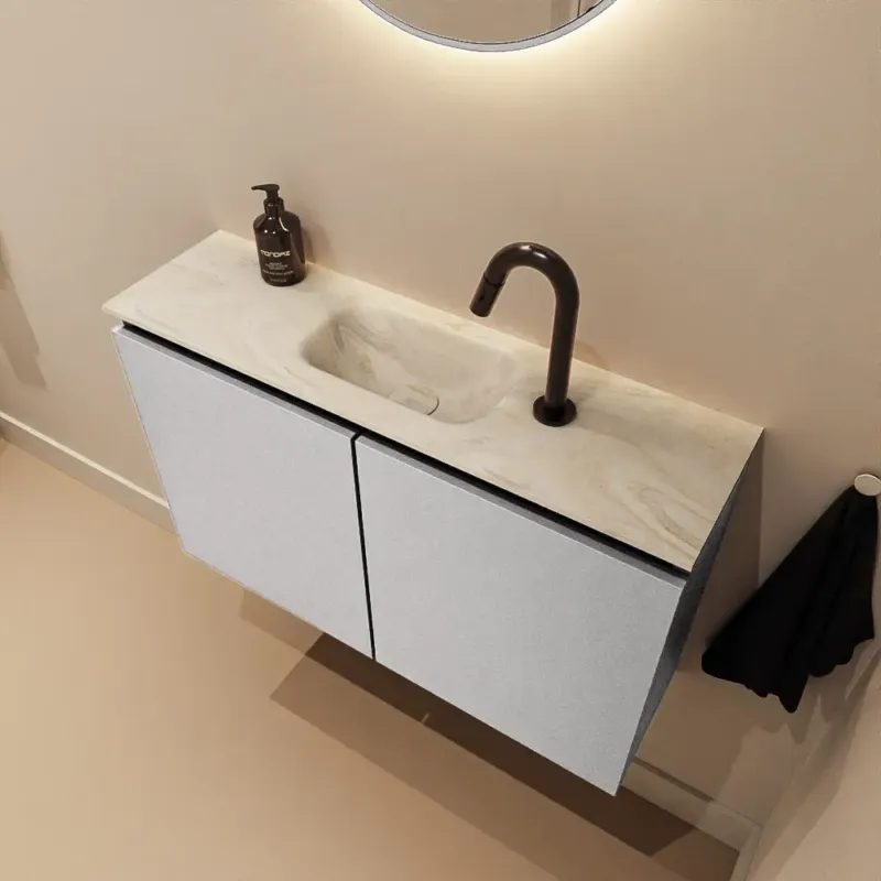 Actieprijs Mondiaz Ture DLux toiletmeubel 80cm plata met wastafel ostra midden met kraangat