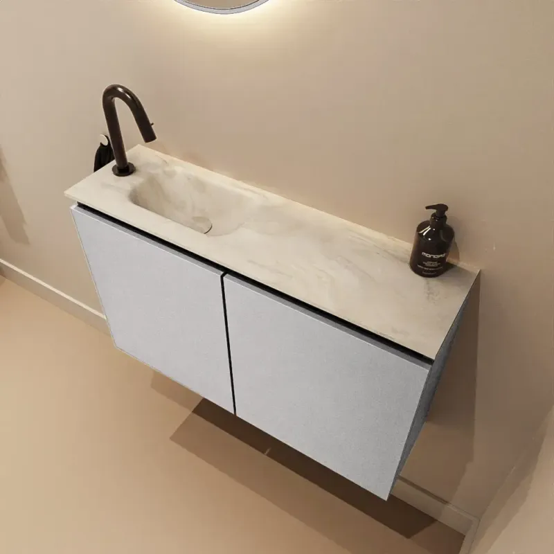 Aanbieding Mondiaz Ture DLux toiletmeubel 80cm plata met wastafel ostra links met kraangat