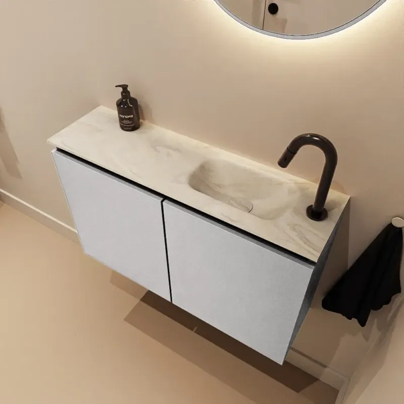 Premium Mondiaz Ture DLux toiletmeubel 80cm plata met wastafel ostra rechts met kraangat