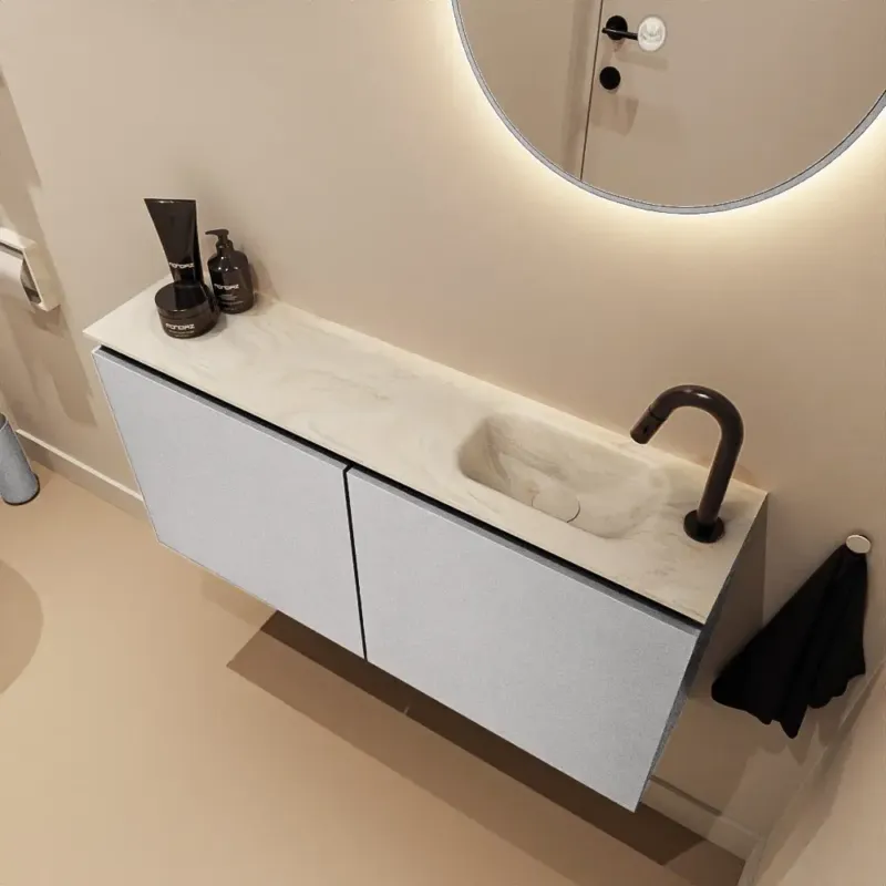 Aanbieding Mondiaz Ture DLux toiletmeubel 100cm plata met wastafel ostra rechts met kraangat
