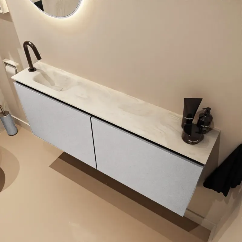 Op = Op Mondiaz Ture DLux toiletmeubel 120cm plata met wastafel ostra links met kraangat