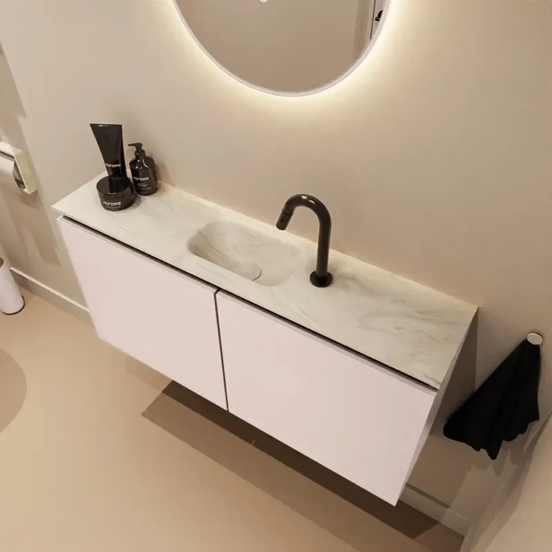 Veilige Betaling Mondiaz Ture DLux toiletmeubel 100cm rosee met wastafel ostra midden met kraangat