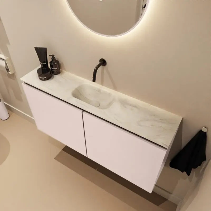 Nu Kopen Mondiaz Ture DLux toiletmeubel 100cm rosee met wastafel ostra midden zonder kraangat