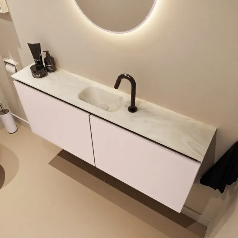 Voordeelprijs Mondiaz Ture DLux toiletmeubel 120cm rosee met wastafel ostra midden met kraangat
