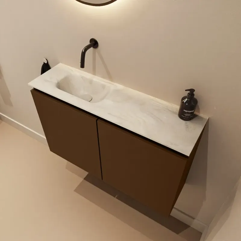 Populair Mondiaz Ture DLux toiletmeubel 80cm rust met wastafel ostra links zonder kraangat
