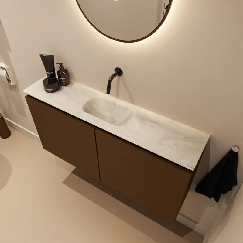 Premium Mondiaz Ture DLux toiletmeubel 100cm rust met wastafel ostra midden zonder kraangat