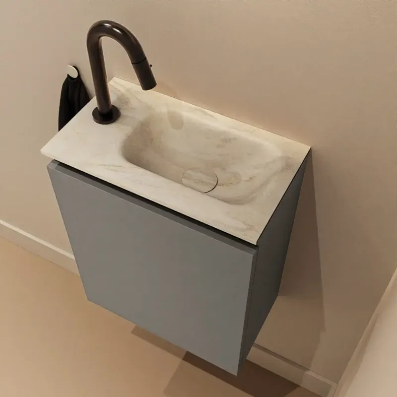 Actieprijs Mondiaz Ture DLux toiletmeubel 40cm smoke met wastafel ostra rechts met kraangat