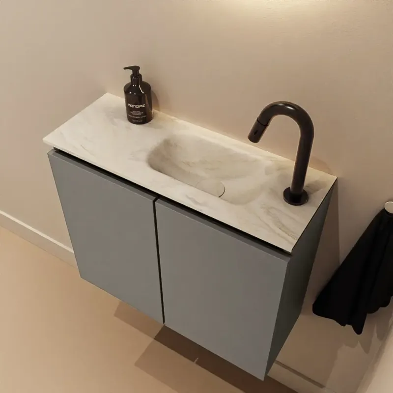 Nu Kopen Mondiaz Ture DLux toiletmeubel 60cm smoke met wastafel ostra rechts met kraangat