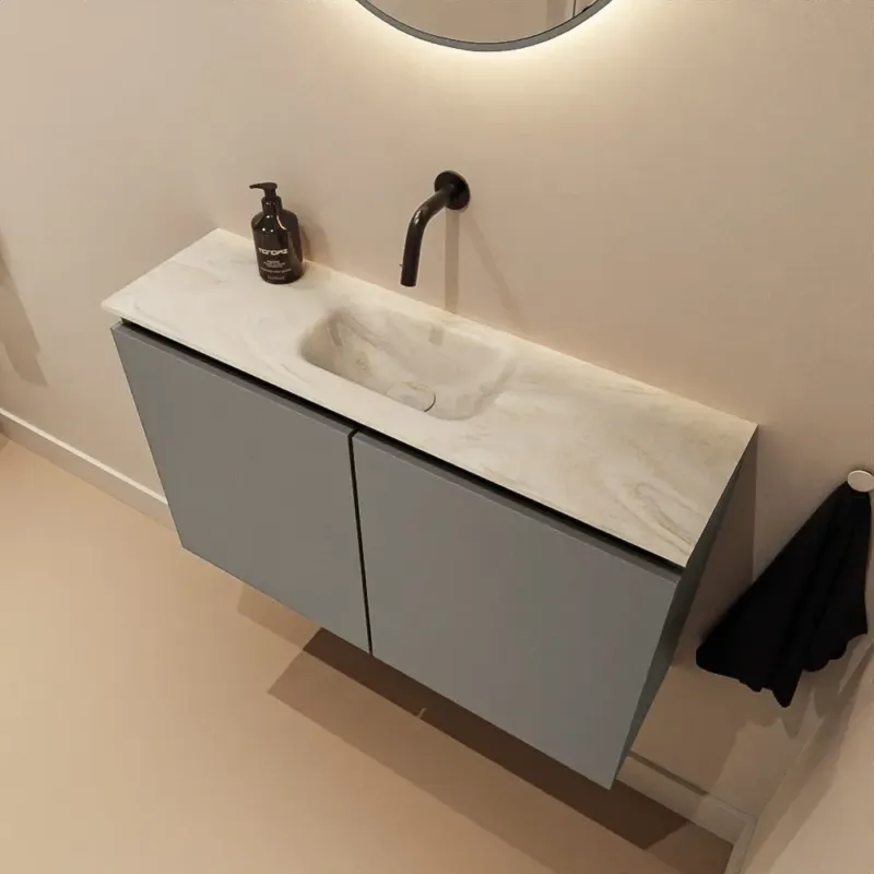 Seizoensaanbieding Mondiaz Ture DLux toiletmeubel 80cm smoke met wastafel ostra midden zonder kraangat