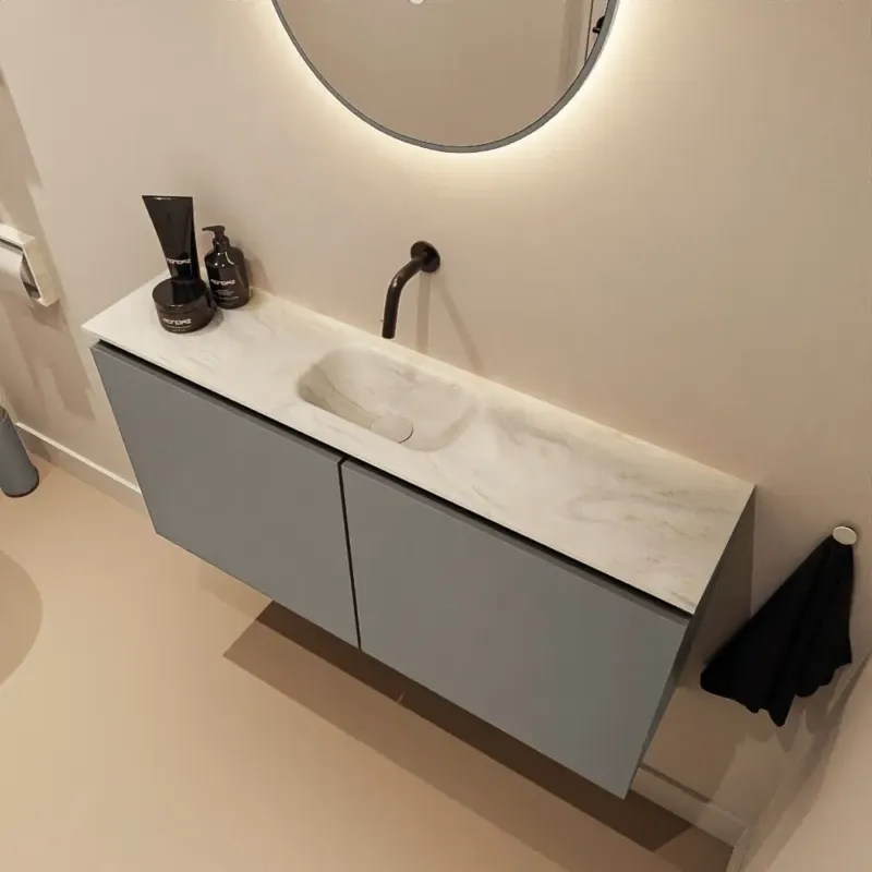 Rechtstreeks Van De Fabrikant Mondiaz Ture DLux toiletmeubel 100cm smoke met wastafel ostra midden zonder kraangat
