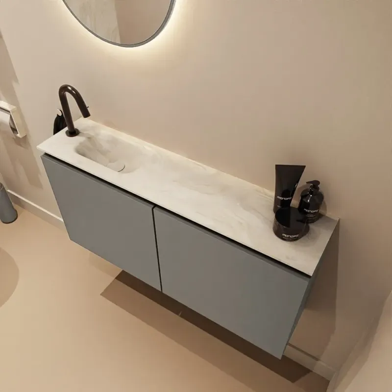 Seizoensaanbieding Mondiaz Ture DLux toiletmeubel 100cm smoke met wastafel ostra links met kraangat