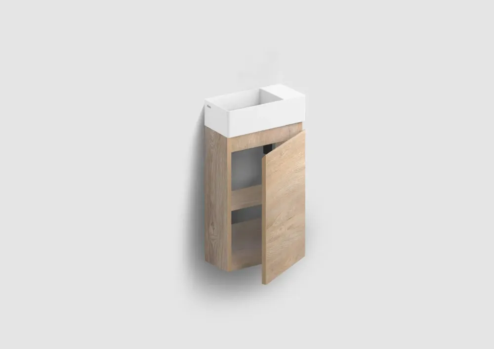 Clou Flush 3 toiletmeubel 36cm eiken rechtsdraaiend met keramische fontein wit mat zonder kraangat Express Levering