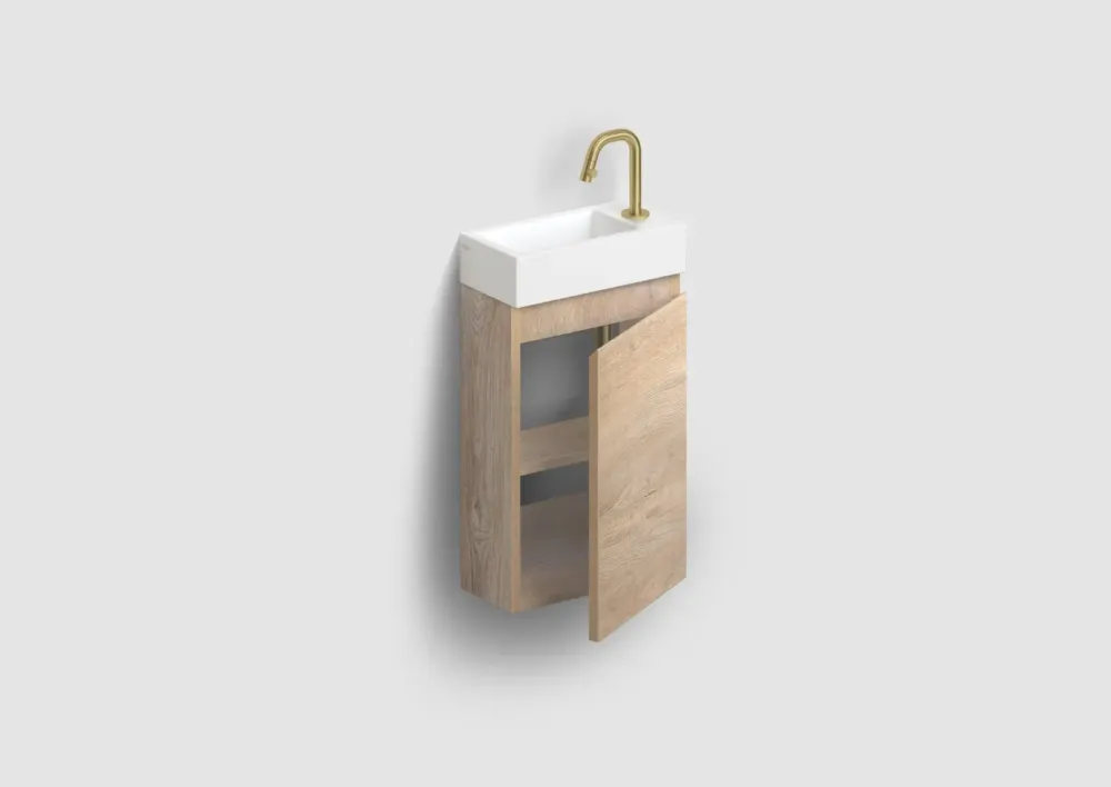 Aanbieding Clou Flush 3 toiletmeubel 36cm eiken rechtsdraaiend met keramische fontein wit glans en kraangat