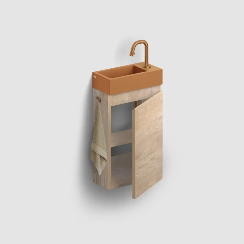 Fabrieksprijs Clou Flush 3 toiletmeubel 36cm eiken rechtsdraaiend met keramische fontein zand mat en kraangat
