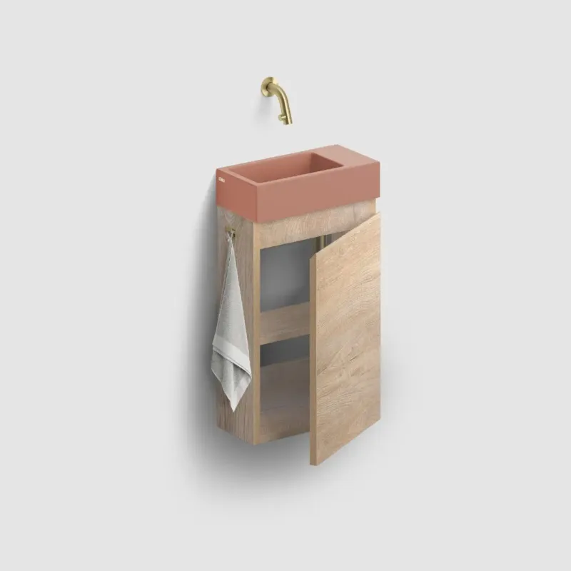 Bestseller Clou Flush 3 toiletmeubel 36cm eiken rechtsdraaiend met keramische fontein roze mat zonder kraangat