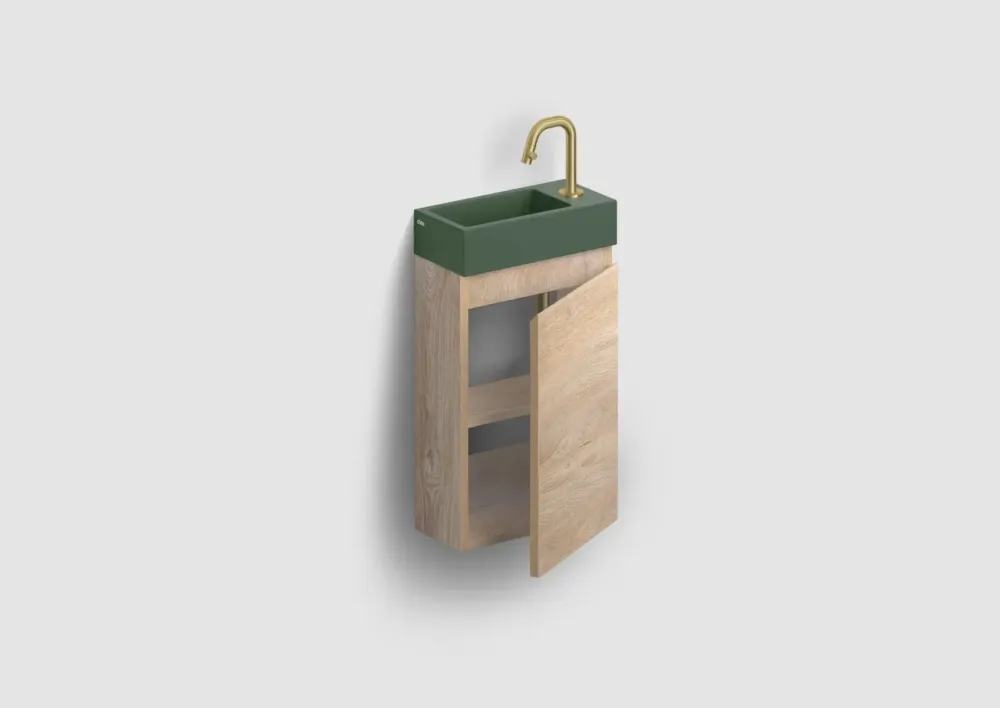 Nu Kopen Clou Flush 3 toiletmeubel 36cm eiken rechtsdraaiend met keramische fontein groen mat en kraangat