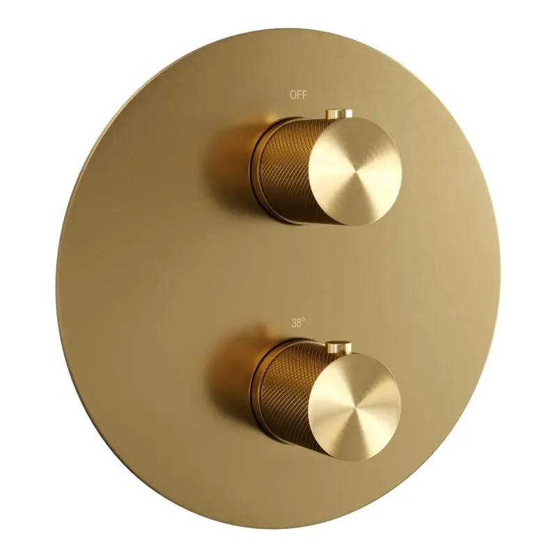 Brauer Gold Carving 3-weg inbouwthermostaat rond messing geborsteld PVD Gereduceerde Prijs