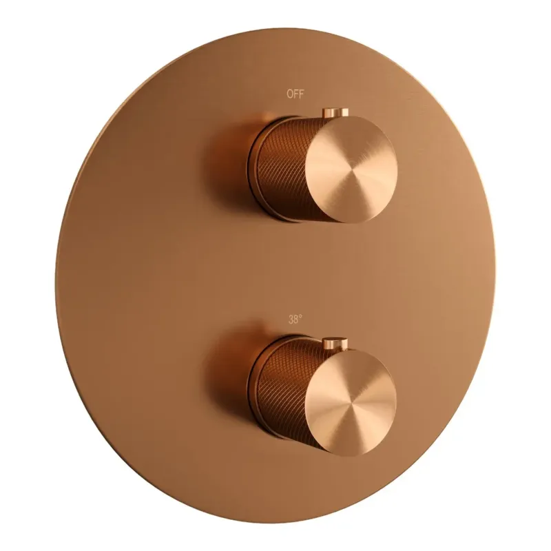 Brauer Copper Carving 3-weg inbouwthermostaat rond koper geborsteld PVD Fabrieksprijs