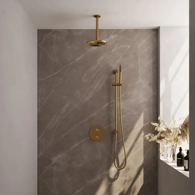 Gratis Retour Brauer Gold Edition thermostatische inbouw regendouche met staafhanddouche, plafondarm, glijstang en hoofddouche 20cm set 89 messing geborsteld PVD
