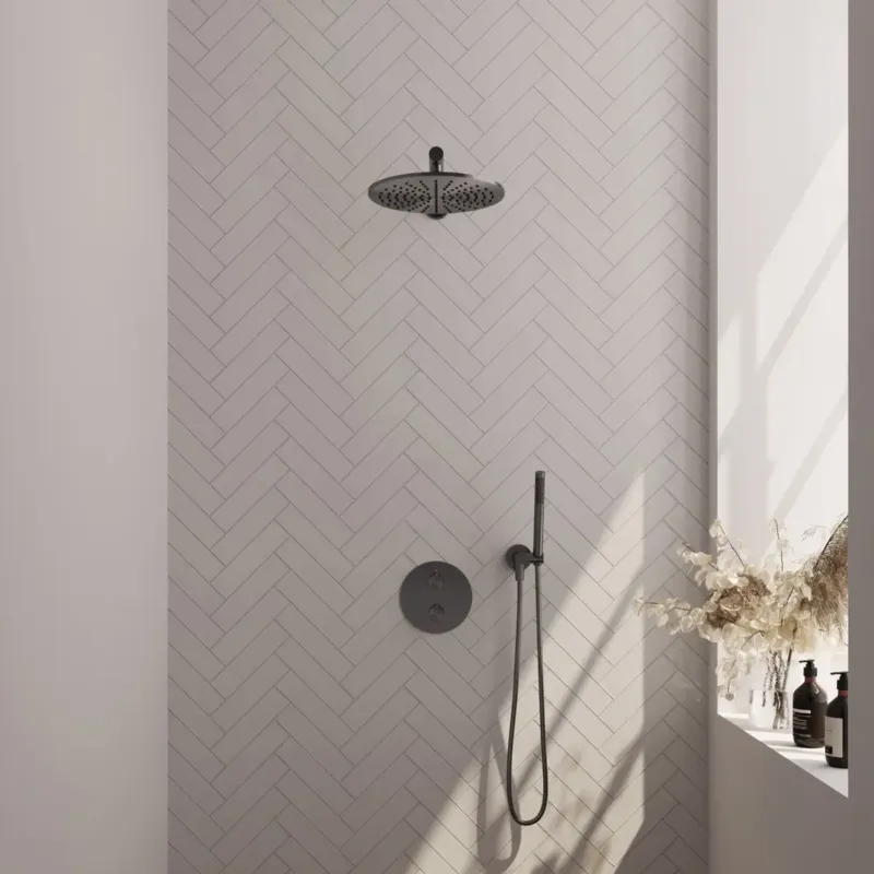 Koop Vandaag Brauer Gunmetal Edition thermostatische inbouw regendouche met staafhanddouche, rechte muurarm en hoofddouche 30cm set 74 gunmetal geborsteld PVD