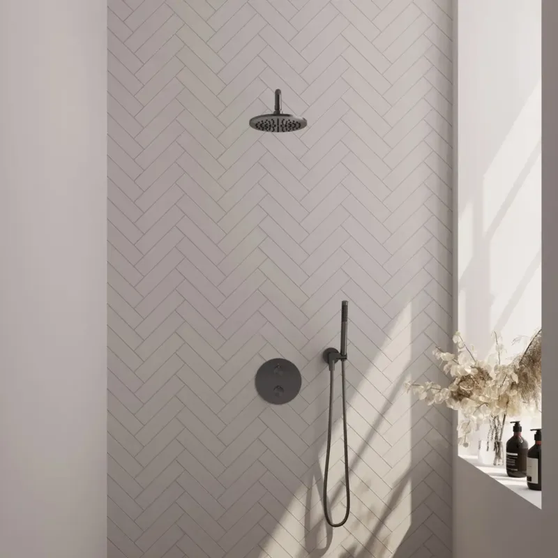 Nu Kopen Brauer Gunmetal Edition thermostatische inbouw regendouche met staafhanddouche, gebogen muurarm en hoofddouche 20cm set 75 gunmetal geborsteld PVD