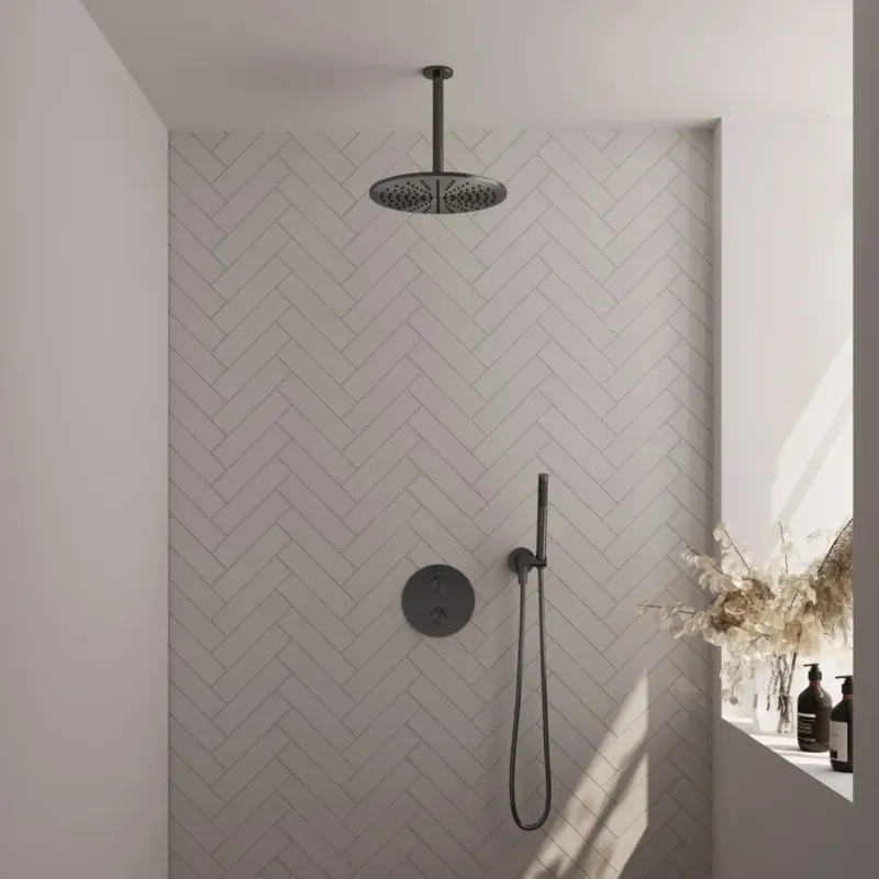 Veilige Betaling Brauer Gunmetal Edition thermostatische inbouw regendouche met staafhanddouche, plafondarm en hoofddouche 30cm set 78 gunmetal geborsteld PVD