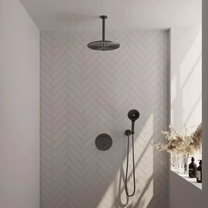 Superprijs Brauer Gunmetal Edition thermostatische inbouw regendouche met 3 standen handdouche, plafondarm en hoofddouche 30cm set 84 gunmetal geborsteld PVD