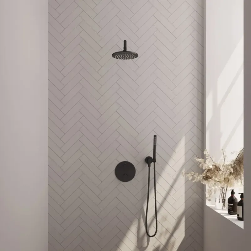 Brauer Black Edition thermostatische inbouw regendouche met staafhanddouche, gebogen muurarm en hoofddouche 20cm set 75 zwart mat Voordeelprijs