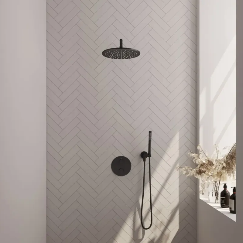 Nu Kopen Brauer Black Edition thermostatische inbouw regendouche met staafhanddouche, gebogen muurarm en hoofddouche 30cm set 76 zwart mat